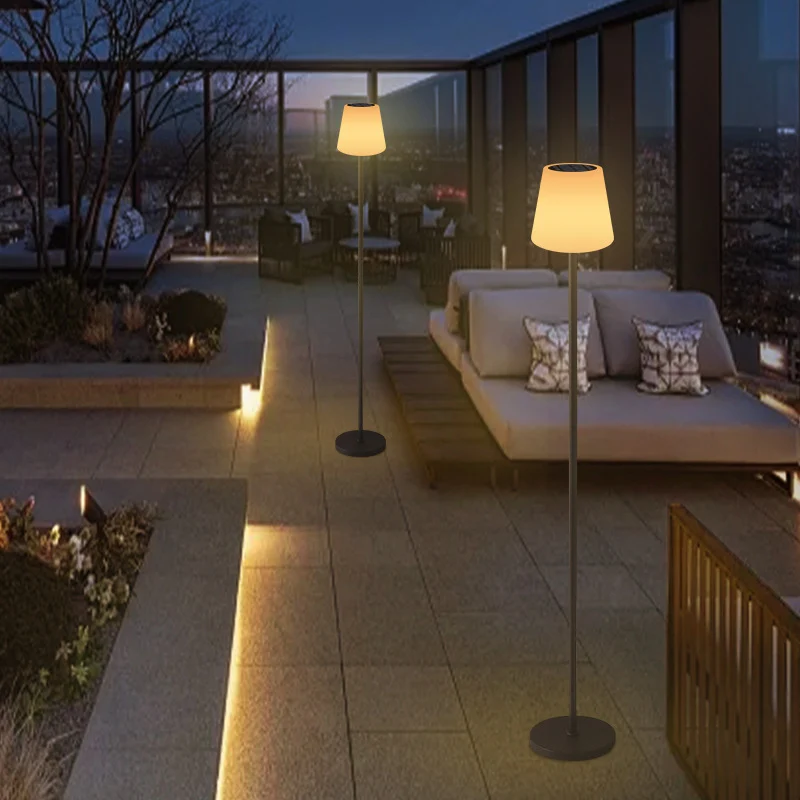 Modern Minimalist Outdoor Waterproof Round Cylindrical PE Iron LED Standing Floor Lamp For Garden