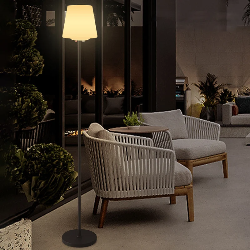 Modern Minimalist Outdoor Waterproof Round Cylindrical PE Iron LED Standing Floor Lamp For Garden