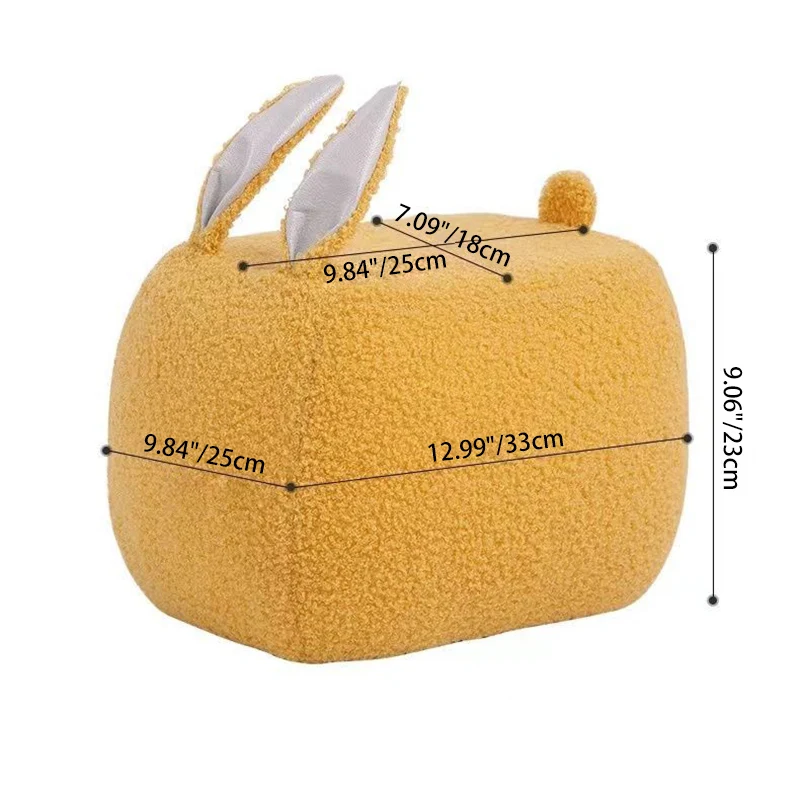 Contemporary Creative Rabbit-Shaped Teddy Fleece Pine Wood Plywood Sponge Kids Low Stool Backless Armless For Living Room