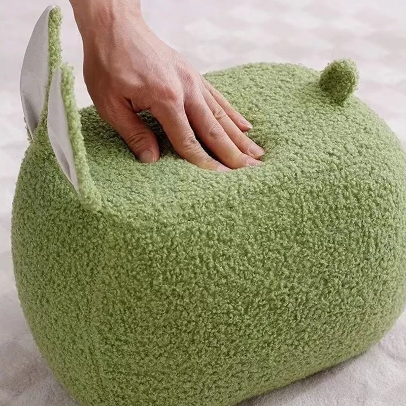 Contemporary Creative Rabbit-Shaped Teddy Fleece Pine Wood Plywood Sponge Kids Low Stool Backless Armless For Living Room