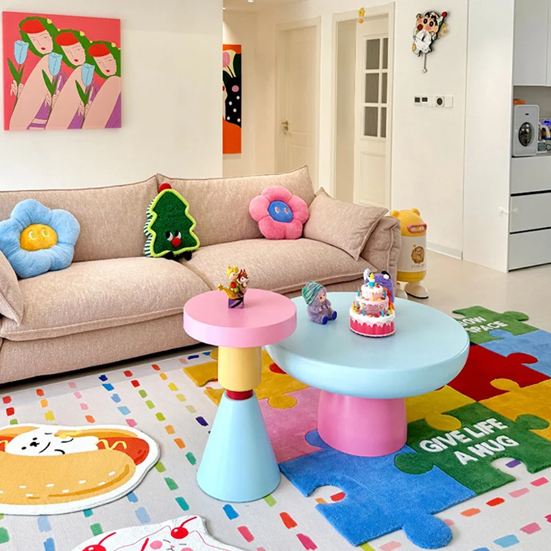 Contemporary Creative Plywood Round Kids End Table 1-Tier For Living Room