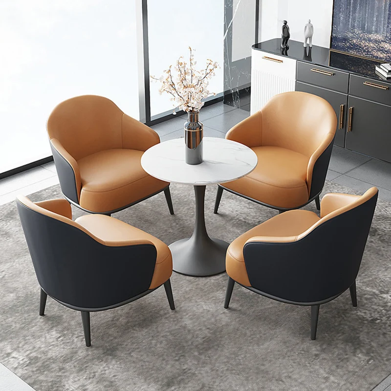 Contemporary Scandinavian Arc Solid Wood Carbon Steel Leather Sponge Accent Chair Backrest Armrest For Home Office