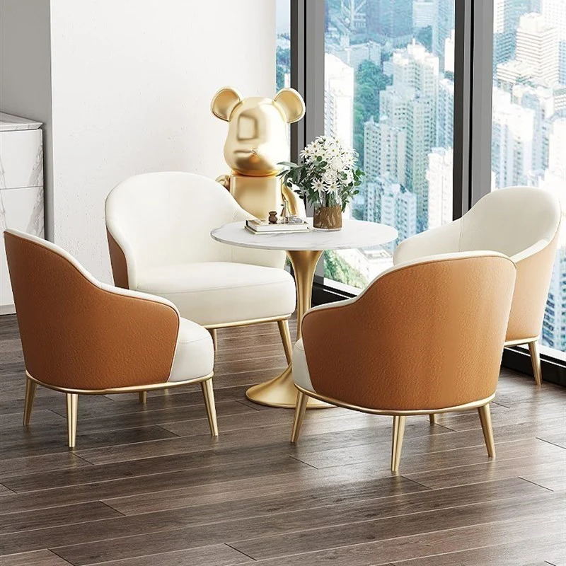 Contemporary Scandinavian Arc Solid Wood Carbon Steel Leather Sponge Accent Chair Backrest Armrest For Home Office