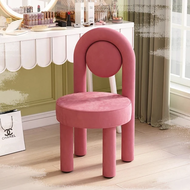 Modern Minimalist Arched Round Suede Fabric Carbon Steel Foam Vanity Stool Backrest Armless For Bedroom