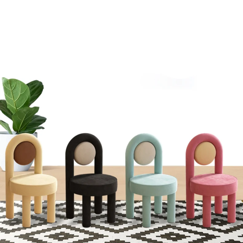 Modern Minimalist Arched Round Suede Fabric Carbon Steel Foam Vanity Stool Backrest Armless For Bedroom