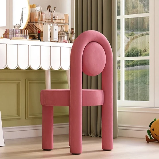 Modern Minimalist Arched Round Suede Fabric Carbon Steel Foam Vanity Stool Backrest Armless For Bedroom