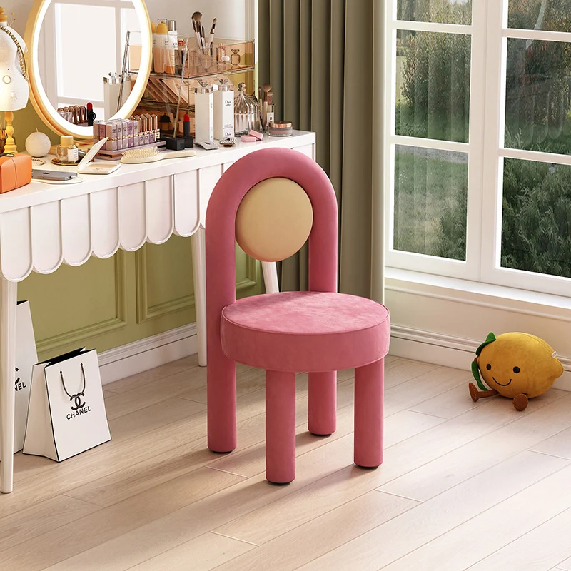 Modern Minimalist Arched Round Suede Fabric Carbon Steel Foam Vanity Stool Backrest Armless For Bedroom