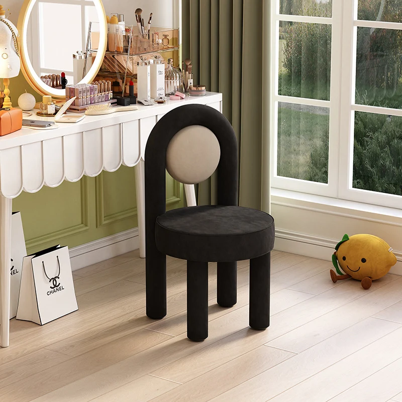 Modern Minimalist Arched Round Suede Fabric Carbon Steel Foam Vanity Stool Backrest Armless For Bedroom