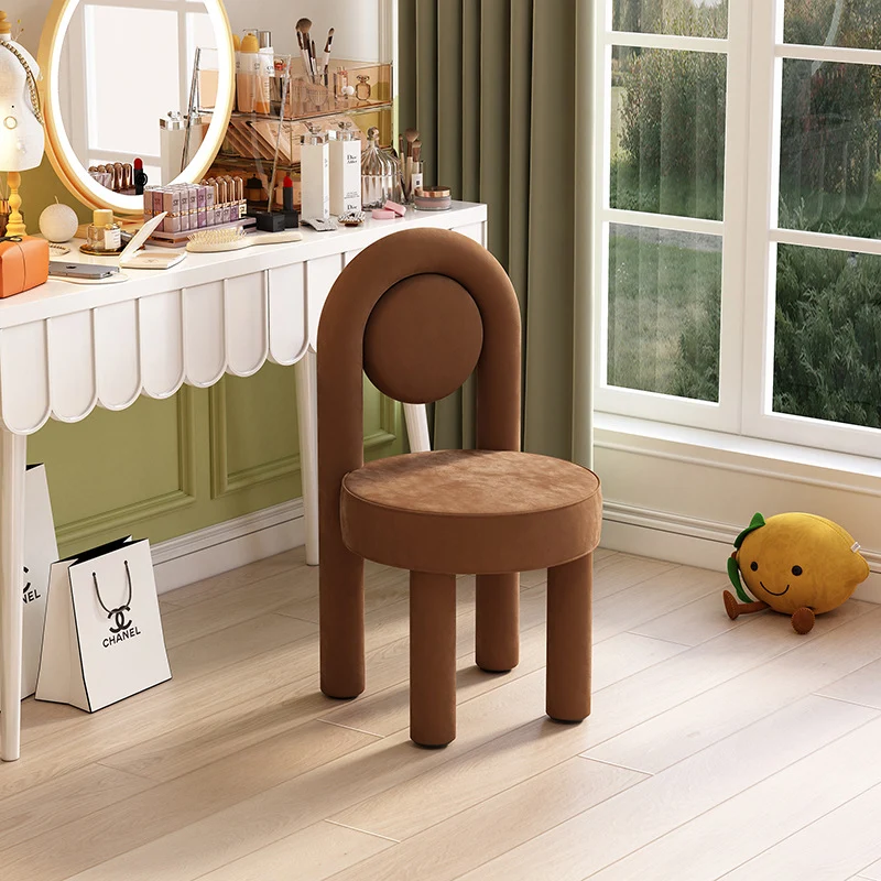 Modern Minimalist Arched Round Suede Fabric Carbon Steel Foam Vanity Stool Backrest Armless For Bedroom