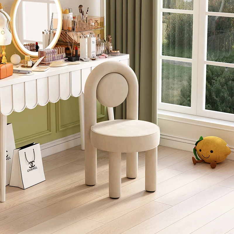 Modern Minimalist Arched Round Suede Fabric Carbon Steel Foam Vanity Stool Backrest Armless For Bedroom