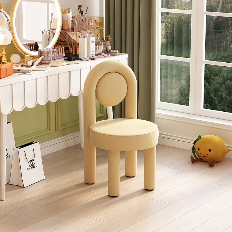 Modern Minimalist Arched Round Suede Fabric Carbon Steel Foam Vanity Stool Backrest Armless For Bedroom