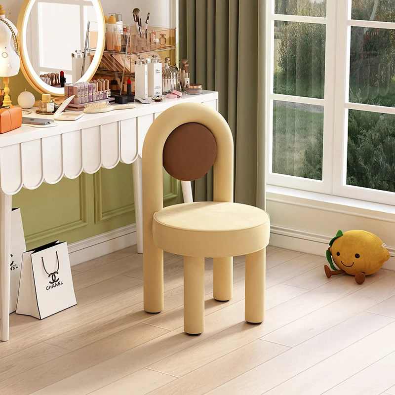 Modern Minimalist Arched Round Suede Fabric Carbon Steel Foam Vanity Stool Backrest Armless For Bedroom
