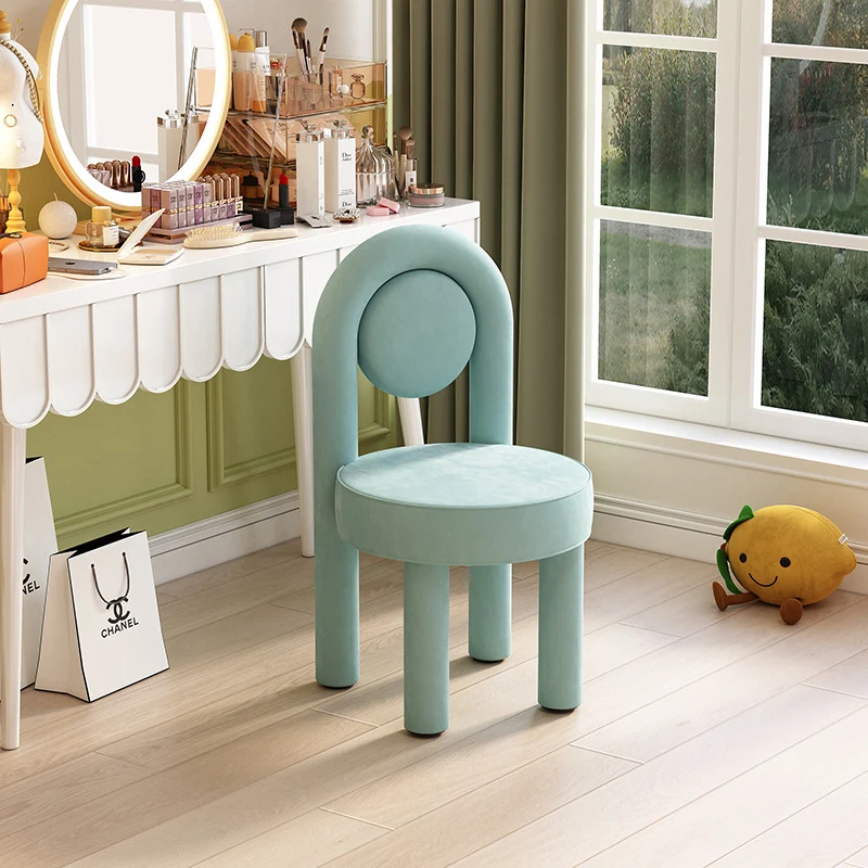 Modern Minimalist Arched Round Suede Fabric Carbon Steel Foam Vanity Stool Backrest Armless For Bedroom