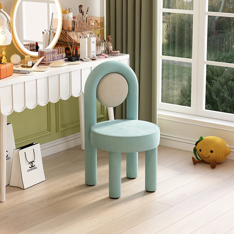 Modern Minimalist Arched Round Suede Fabric Carbon Steel Foam Vanity Stool Backrest Armless For Bedroom