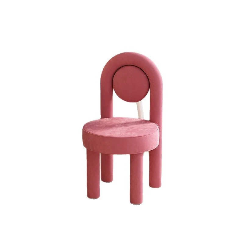 Modern Minimalist Arched Round Suede Fabric Carbon Steel Foam Vanity Stool Backrest Armless For Bedroom