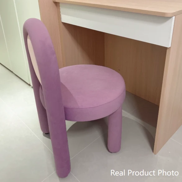 Modern Minimalist Arched Round Suede Fabric Carbon Steel Foam Vanity Stool Backrest Armless For Bedroom