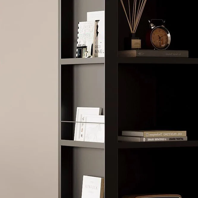 Modern Minimalist Rotatable Arched Carbon Steel Glass Bookshelves 5-Tier With Mirror For Living Room