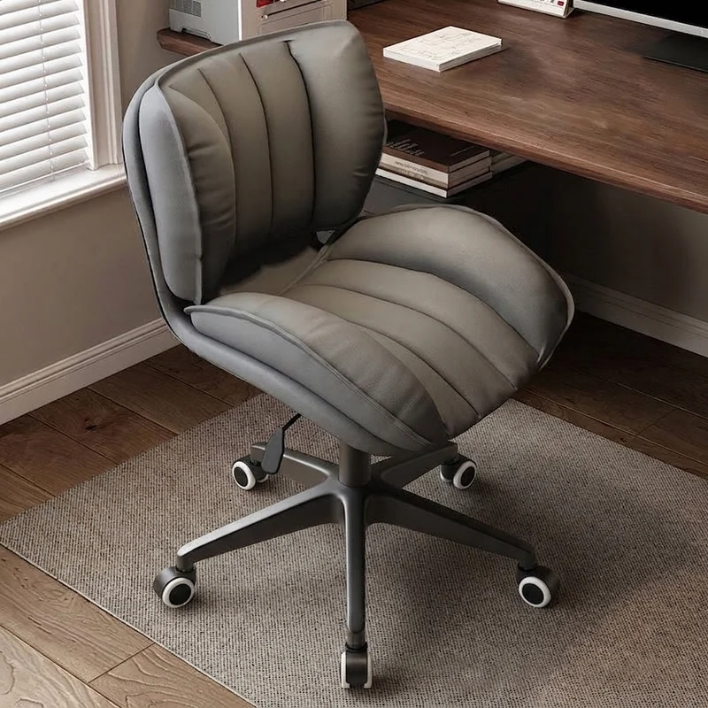 Modern Minimalist Square-Striped Iron Faux Leather Foam Desk Chair Adjustable Removable Backrest Armless For Home Office