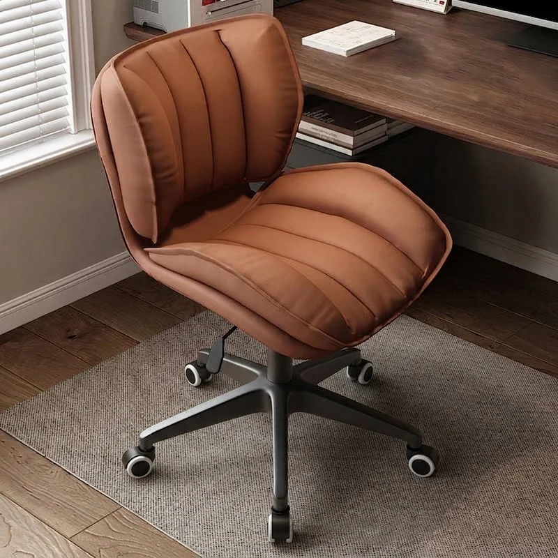 Modern Minimalist Square-Striped Iron Faux Leather Foam Desk Chair Adjustable Removable Backrest Armless For Home Office