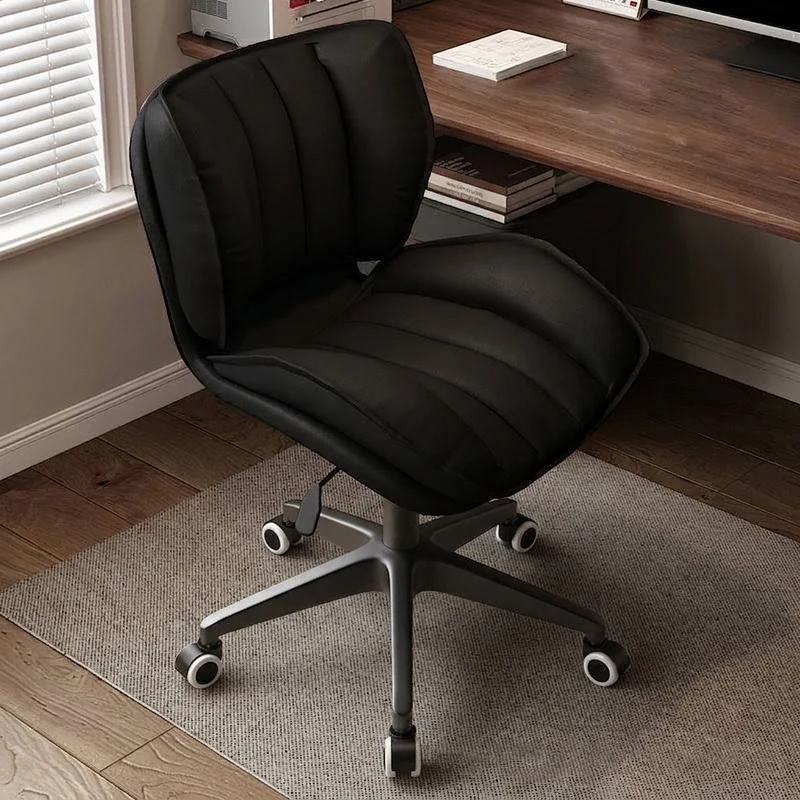 Modern Minimalist Square-Striped Iron Faux Leather Foam Desk Chair Adjustable Removable Backrest Armless For Home Office