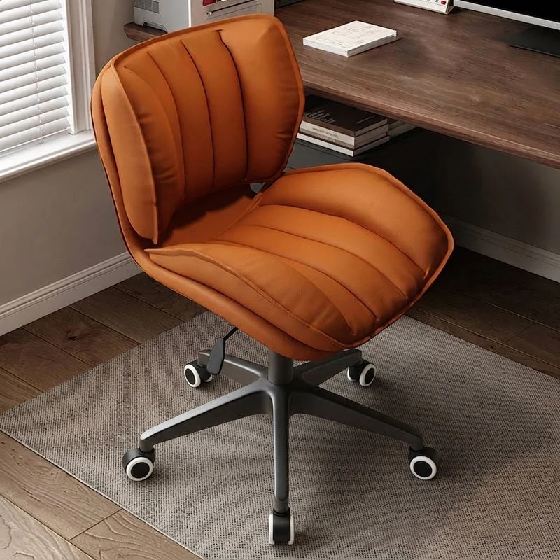 Modern Minimalist Square-Striped Iron Faux Leather Foam Desk Chair Adjustable Removable Backrest Armless For Home Office