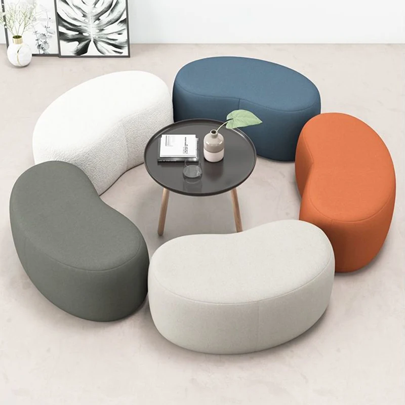 Modern Minimalist Synthetic Fabric Sponge Plywood Crescent Shape Low Stool Armless For Living Room