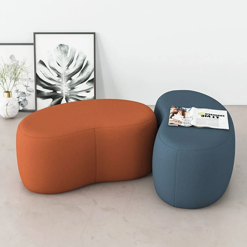 Modern Minimalist Synthetic Fabric Sponge Plywood Crescent Shape Low Stool Armless For Living Room