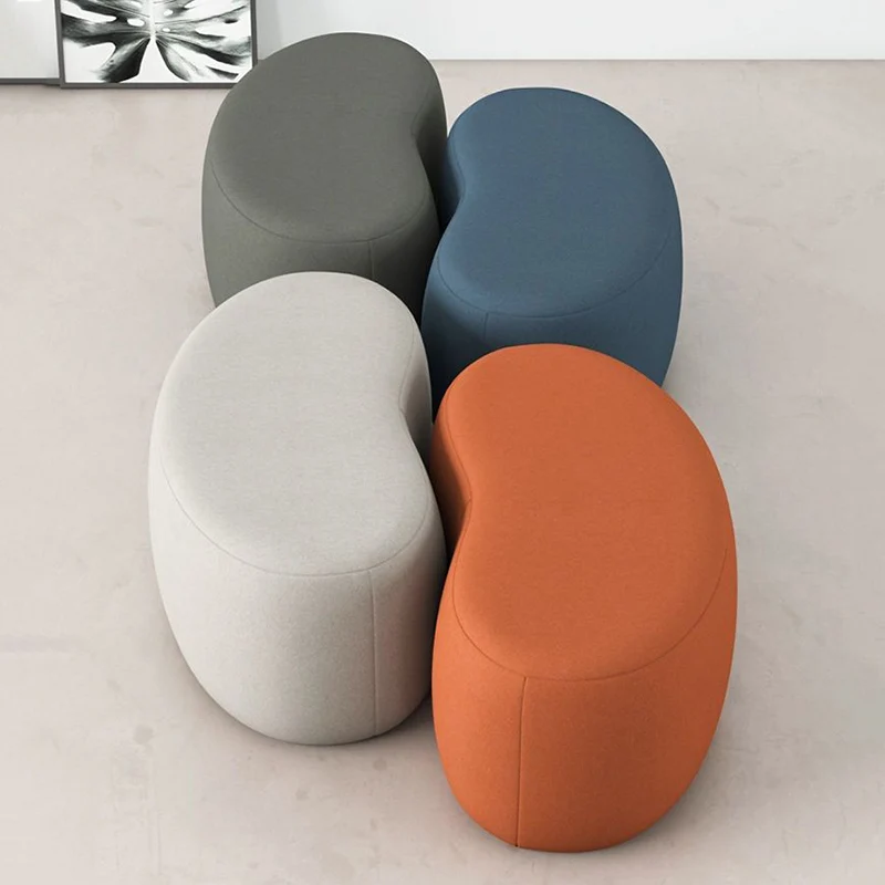 Modern Minimalist Synthetic Fabric Sponge Plywood Crescent Shape Low Stool Armless For Living Room