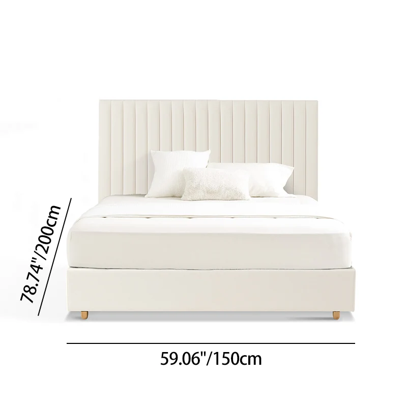 White Vertical Channel Tufted Headboard Bed Frame - French-Style Soft Upholstery & Clean Edge Bed For Your Bedroom