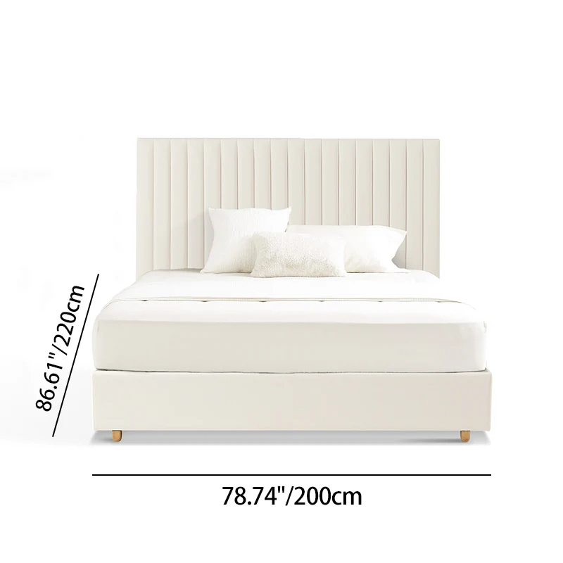 White Vertical Channel Tufted Headboard Bed Frame - French-Style Soft Upholstery & Clean Edge Bed For Your Bedroom