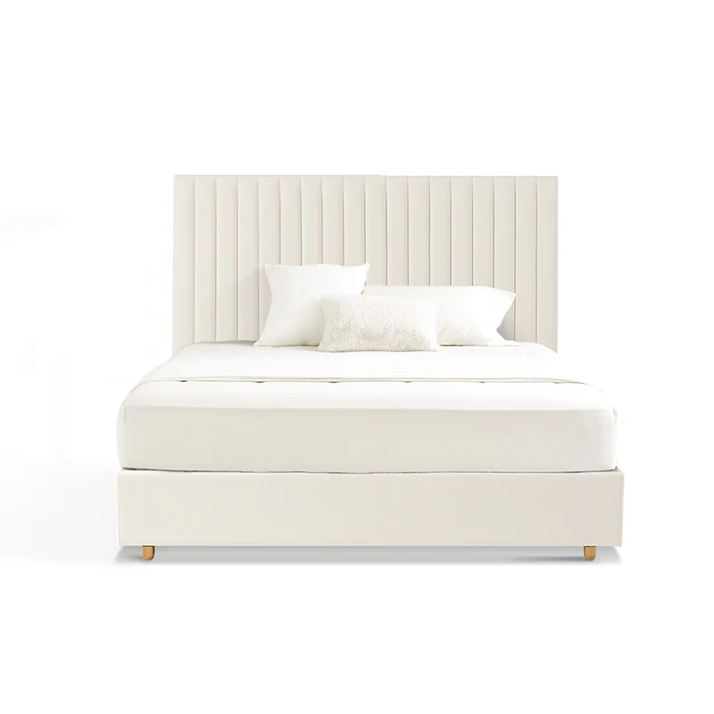White Vertical Channel Tufted Headboard Bed Frame - French-Style Soft Upholstery & Clean Edge Bed For Your Bedroom