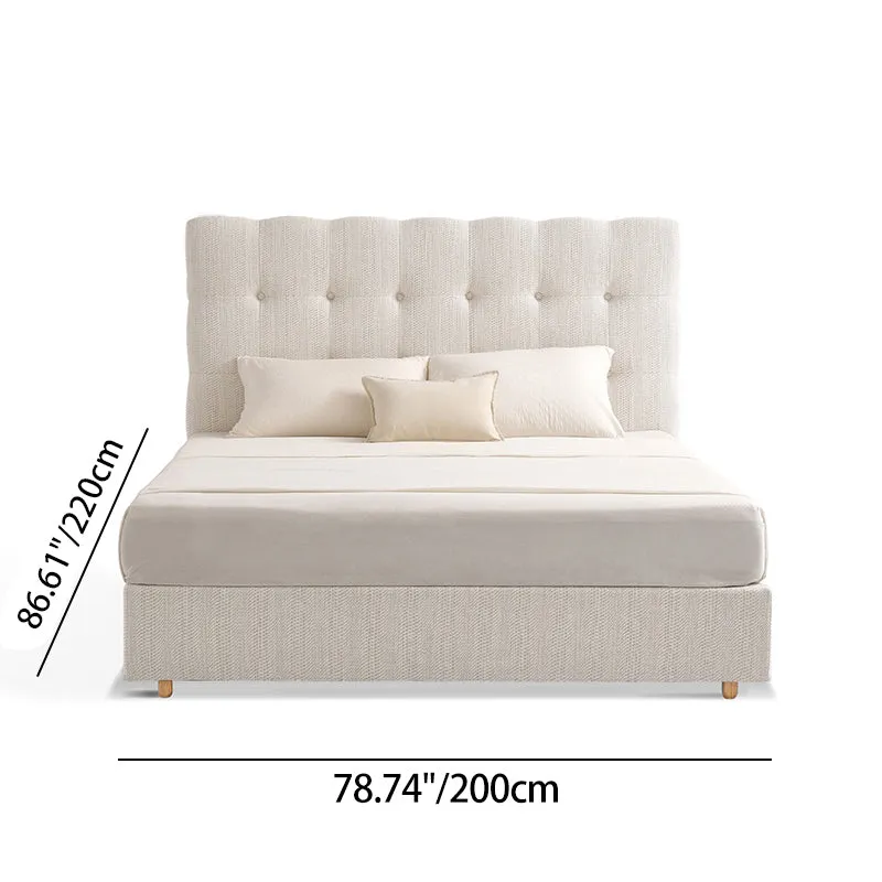 Modern Cream Soft Upholstered Headboard Fabric Bed Frame - Minimalist Elegant Clean Edges Bed For Your Bedroom
