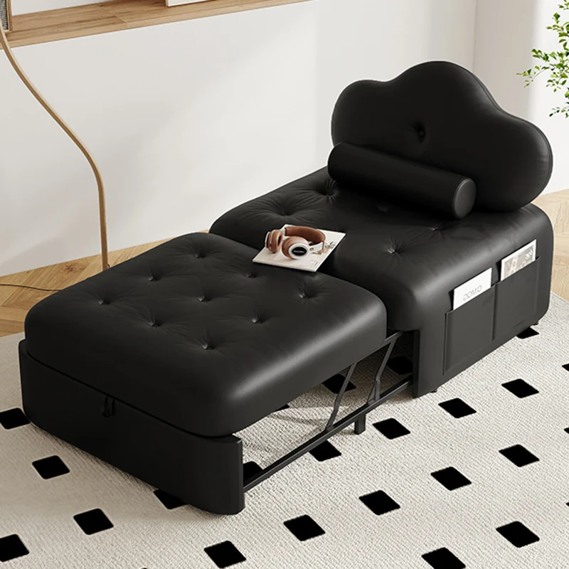 Modern Minimalist Faux Leather Latex Sponge Pine Pile Velvet Carbon Steel Retractable And Foldable Square Accent Chair Backrest For Living Room