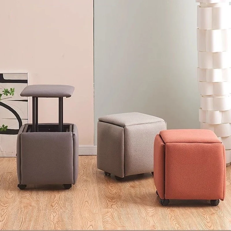 Contemporary Scandinavian Synthetic Fabric Sponge Metal Square Five-In-One Combination Low Stool Armless For Living Room