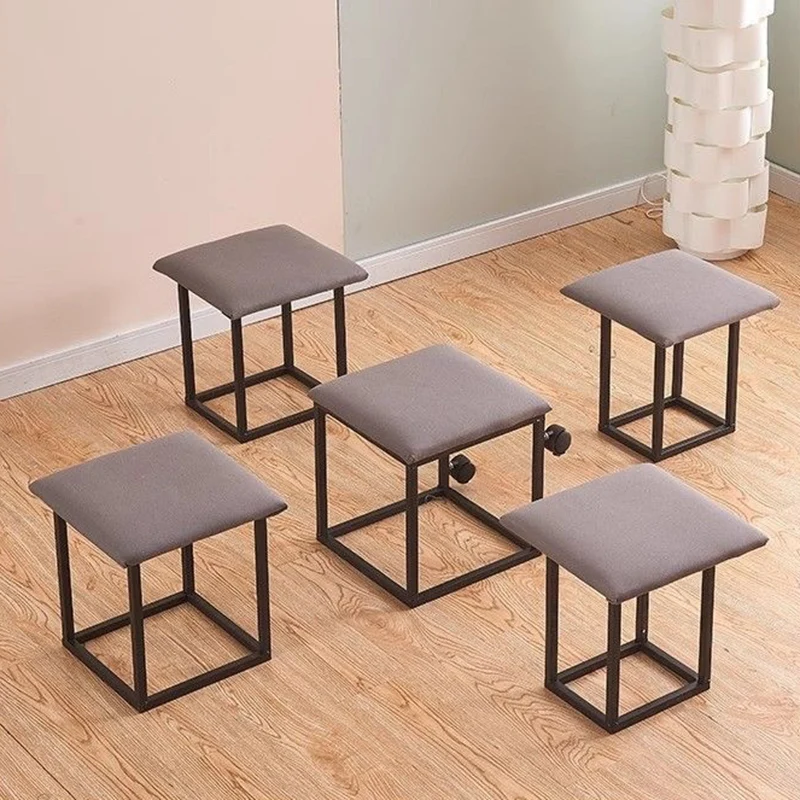 Contemporary Scandinavian Synthetic Fabric Sponge Metal Square Five-In-One Combination Low Stool Armless For Living Room