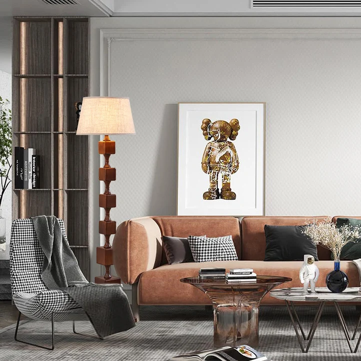 Traditional French Wood Fabric Linear 1-Light Standing Floor Lamp For Living Room