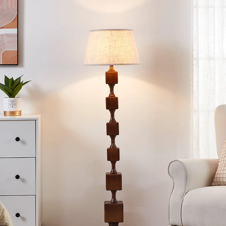 Traditional French Wood Fabric Linear 1-Light Standing Floor Lamp For Living Room