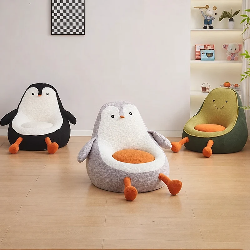 Contemporary Creative Kids Avocado-shaped Penguin-shaped Sponge Sherpa Fabric Accent Chair Backrest Armless For Living Room