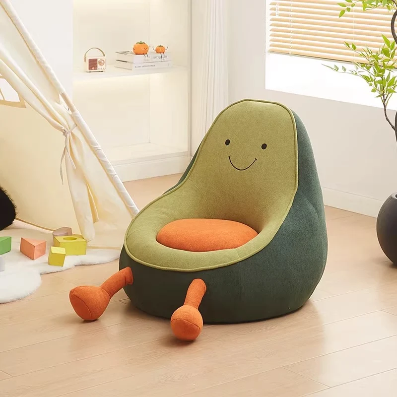 Contemporary Creative Kids Avocado-shaped Penguin-shaped Sponge Sherpa Fabric Accent Chair Backrest Armless For Living Room