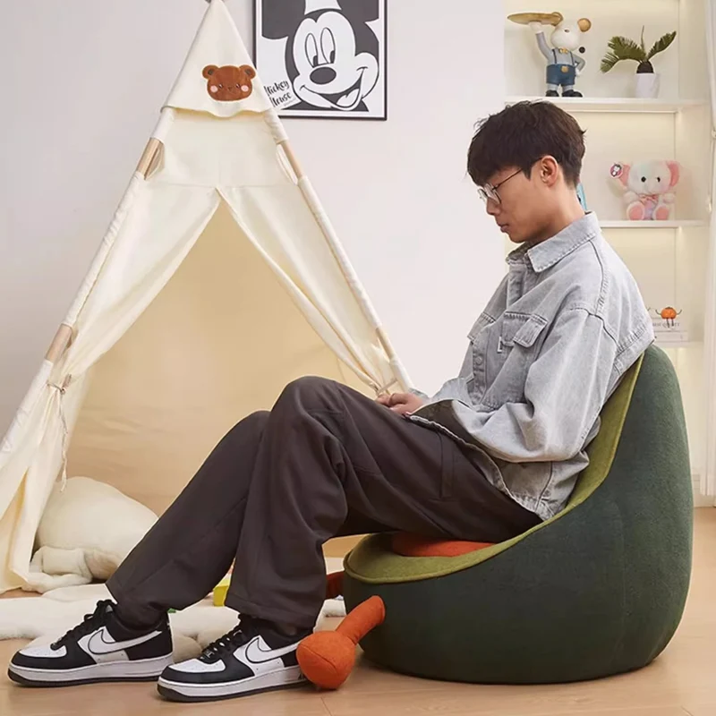 Contemporary Creative Kids Avocado-shaped Penguin-shaped Sponge Sherpa Fabric Accent Chair Backrest Armless For Living Room