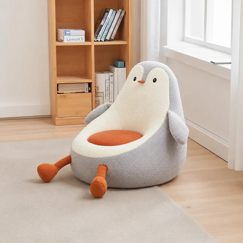 Contemporary Creative Kids Avocado-shaped Penguin-shaped Sponge Sherpa Fabric Accent Chair Backrest Armless For Living Room