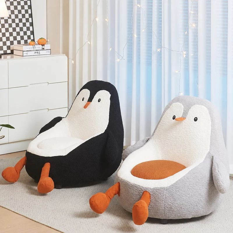 Contemporary Creative Kids Avocado-shaped Penguin-shaped Sponge Sherpa Fabric Accent Chair Backrest Armless For Living Room