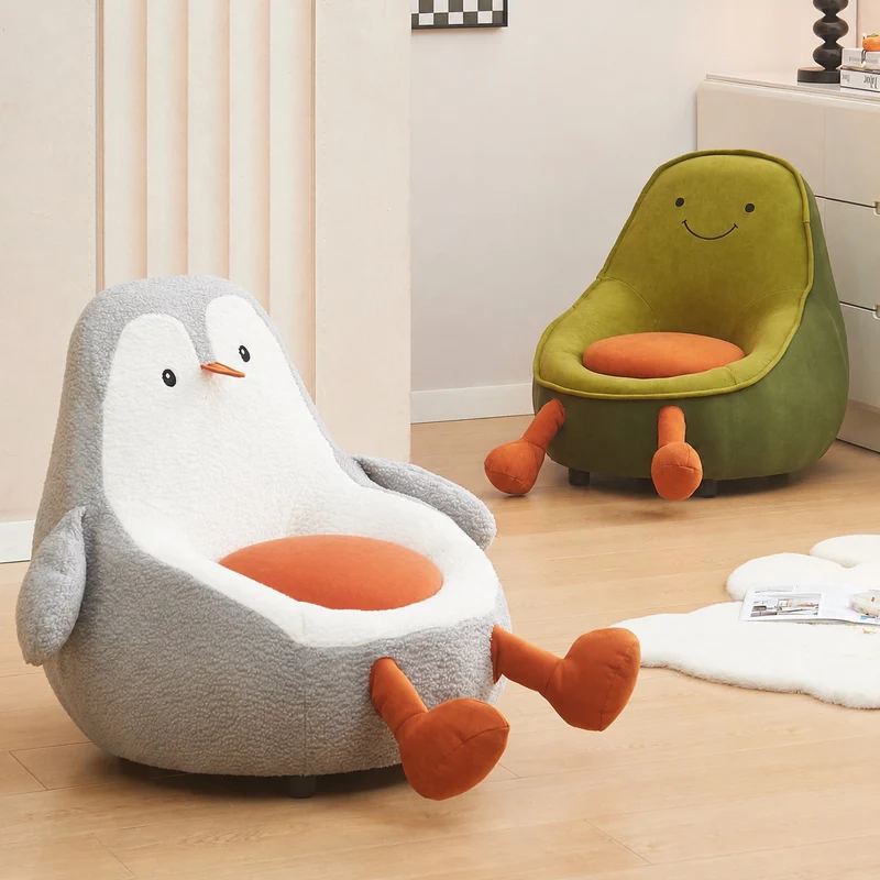 Contemporary Creative Kids Avocado-shaped Penguin-shaped Sponge Sherpa Fabric Accent Chair Backrest Armless For Living Room