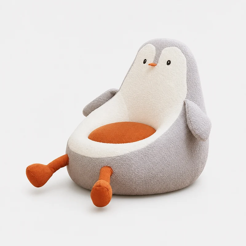 Contemporary Creative Kids Avocado-shaped Penguin-shaped Sponge Sherpa Fabric Accent Chair Backrest Armless For Living Room