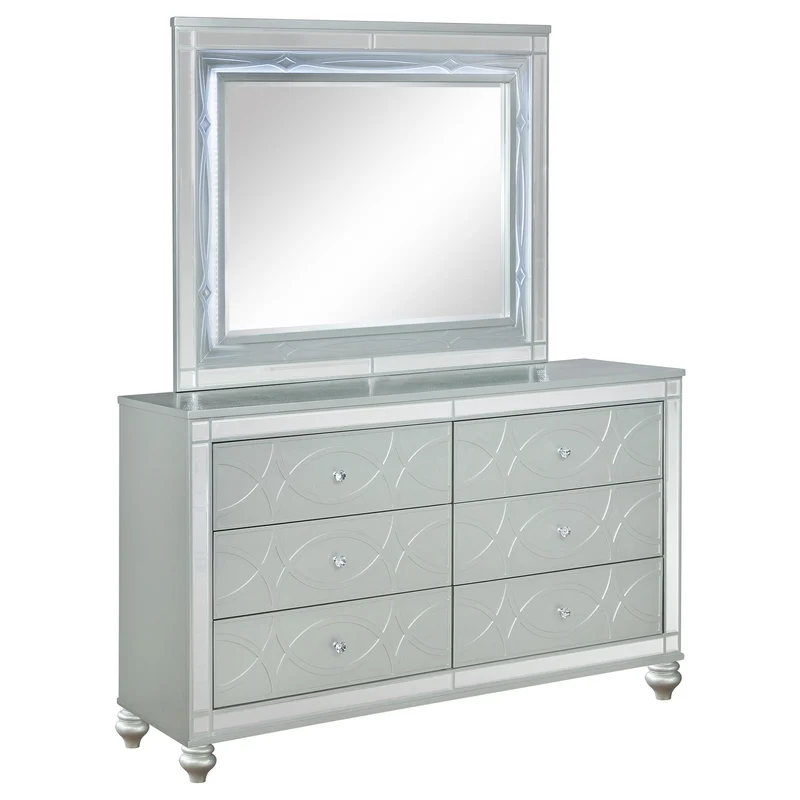 Coaster Furniture Gunnison 223213M 6-Drawer Dresser with Mirror - Silver Metallic
