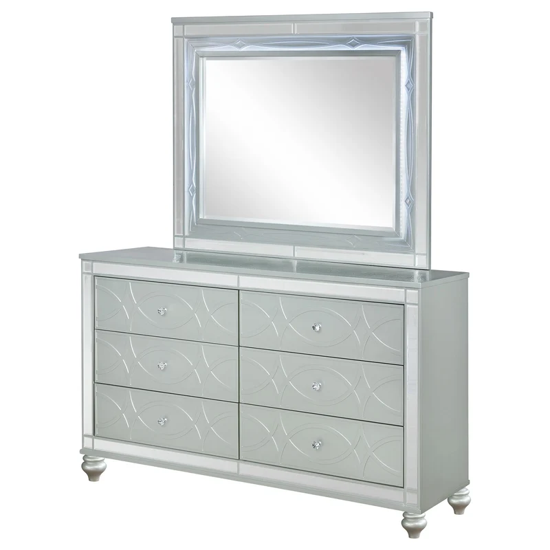 Coaster Furniture Gunnison 223213M 6-Drawer Dresser with Mirror - Silver Metallic