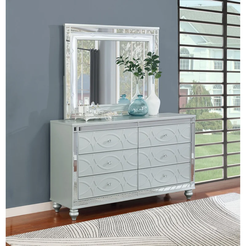 Coaster Furniture Gunnison 223213M 6-Drawer Dresser with Mirror - Silver Metallic