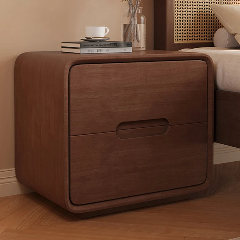 Modern Minimalist Rectangular Solid Wood Plywood Nightstand 2-Drawer For Bedroom