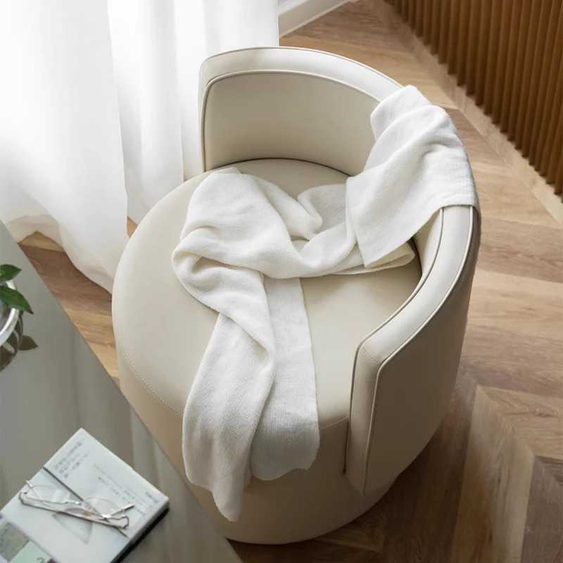 Modern Minimalist Swivel Cylindrical Microfiber Leather Aluminum Alloy Wood Vanity Stool Backrest Armless For Bedroom