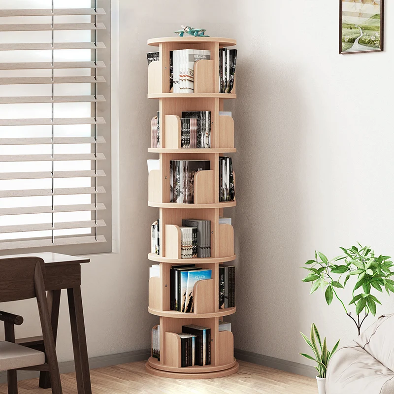 Modern Minimalist Pine Board Bookshelves 6-Tier Rotatable For Home Office